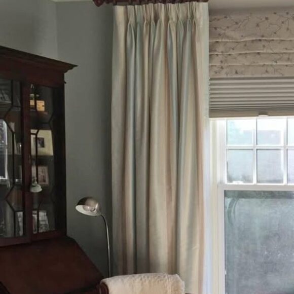 2 Custom 26W x 96L Gray/Ivory LINED Pinch Pleat Silk Curtains - Picture 9 of 9